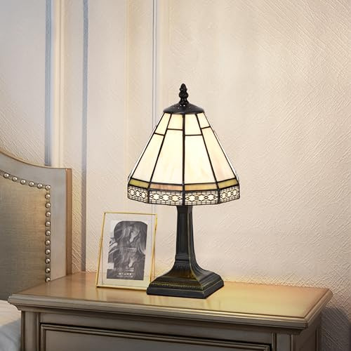 BELOFAY Tiffany Lamps, Stained Glass Handmade Tiffany Vintage Bedside Table Lamps for Living Room, Bedroom, and Lounge 8 inches Shade Diameter and 13 inches Stand Height (Mission Tiffany Style)