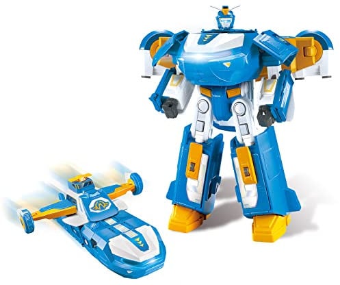 Super Wings 3-in-1 World Aircraft Verwandelnder Roboter mit Licht- und Soundeffekten, mit einem 2''Transformator-Roboter Jett, Transformable Spielzeug für Mädchen und Jungen ab 3 Jahren, blau