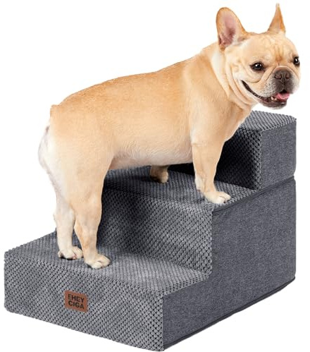EHEYCIGA Dog Stairs for Small Dogs 13.5 H, 3-Step Dog Steps for Couch Sofa and Chair, Pet Steps for Medium Cats, Non-Slip Balanced Pet Ramp Indoor, Grey