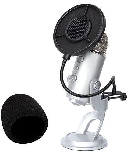 YOUSHARES Blue Yeti Popschutz Satz – 14 CM Durchmesser 6 Schichten Popfilter mit Schallschutz Schaumstoff kompatibel mit Blue Yeti Mikrofon, Windschutz Poppschutz Schutz gegen Plosiv- und Zischlaute