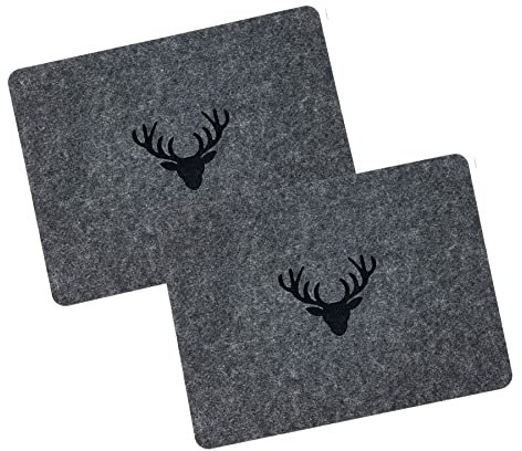 heimtexland ® Tischdeko Filz Tischset abwaschbar Untersetzer Landhaus Tischdekoration Platzset 35x45 Typ847 Anthrazit - Geweih Tischset 2er Pack
