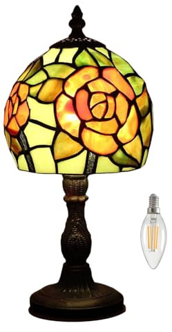 Kinbolas 6 Glasmalerei Lampenschirme Schreibtischlampe Tiffany-Stil Blume Serie Kleine Nachttischlampe Lesen Antike Tischlampe Wohnzimmer Schlafzimmer Büro Vintage Art Deco