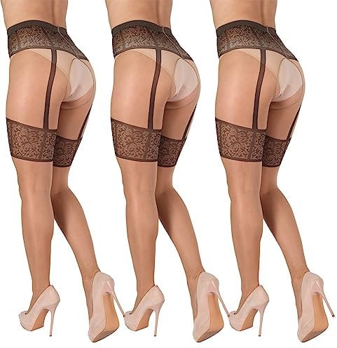BANANALU gemusterte Ouvert Strumpfhose mit offenem Schritt 20 Den Intimo Noir 20 Daino/Nero- 3er Set XL