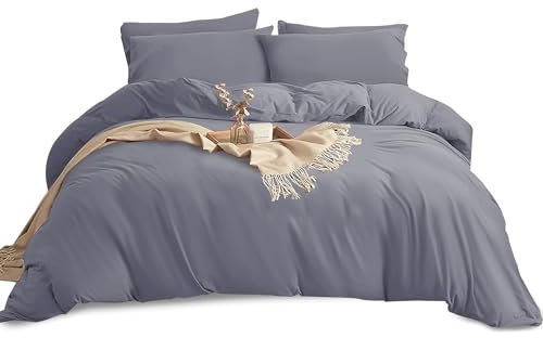 Imperial Rooms Super King Duvet Set Brushed Microfiber 3 Piece Plain Grey Bedding Sets with Pillow Cases Ultra Soft Duvet Cover with Button Closure (260 x 220 Cm)