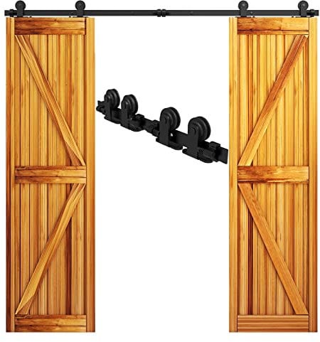 WOLFBIRD 300cm (10FT) Schiebetürbeschlag Doppeltür Schiebetürsystem Komplett-Set für 2 türen,Oberteil T Rollenaufhänger, Schwarz