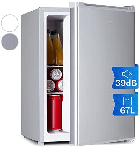 Klarstein 67L Retro Beer Fridge w/ 4L Freezer, Glass Mini Fridge for Bedrooms, Quiet Small Fridge Wine Cooler, Indoor/Outdoor Home Bar Storage for Beverages, Soft Drinks, Removable Shelves, Low Noise