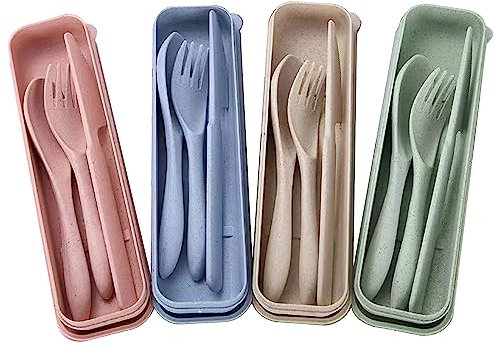 4 Sätze Kunststoff-Besteck-Set Camping Besteck Set Tragbares Kunststoff-Besteck Utensilien-Set Wiederverwendbare Gabeln Löffel Geschirr Set für Outdoor-Geschirr oder den Täglichen Gebrauch
