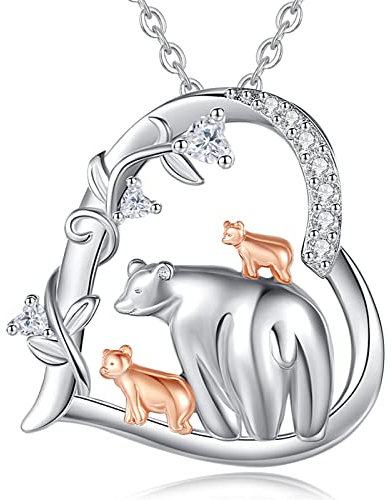 EUDORA Harmony Ball Collar Mama Oso y Cachorro para Madre Hija Plata de Ley 925, Corazón Colgante Oso Madre y Dos Niños Joyería de Mamá, Original Día de la Madre Regalo para Madre Mama Hija, 45CM
