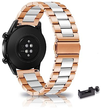KUWAI Armband für Huawei Watch GT2 42mm Armband, Rostfreier Stahl Faltschließe Armbänder Kompatibel mit Huawei Watch GT 2 42mm Armband für Herren Damen Ersatz Band für Huawei Watch GT2 42mm (P)