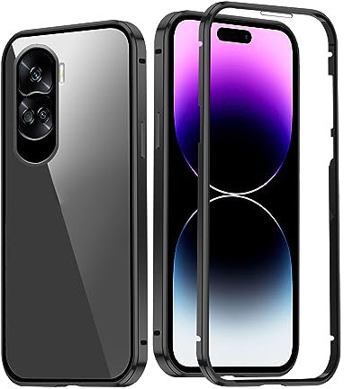 Wousunly Funda transparente compatible con Honor 90 Lite, funda de cuerpo completo a prueba de golpes para Honor 90 Lite con protector de pantalla de vidrio templado integrado (negro)