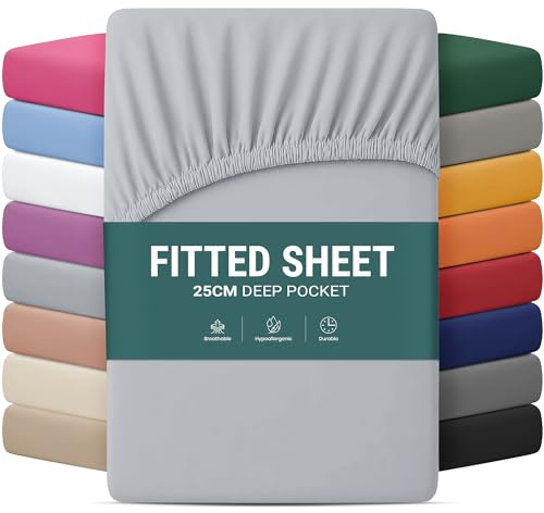 Yorkshire Bedding Super King Fitted Sheet 25 CM Hot Silver Bed sheets with Elastic Corners Easy Care Soft Brushed Microfiber Fabric Breathable Shrinkage Fade-Resistant Bedsheets