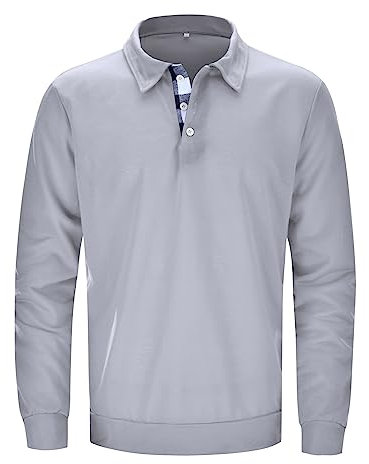 Fossean Men's Long Sleeve Polo Shirts, Golf Shirts XL T-Shirts UK Tracksuit Tops Shirt Pattern Sewing (GY1, XXXXXL)