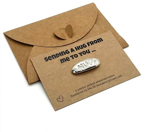 Hug From Me To You - pewter hug keepsake pebble token on printed gift card with matching envelope