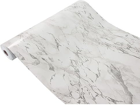 DecoMeister Klebefolie Möbel 90x740 cm | Selbstklebende Möbelfolie in Stein-, Marmor- und Betonoptik | Folie für Möbel wasserfest und leicht anzubringen für Küche und Bad | Marmor Hellgrau