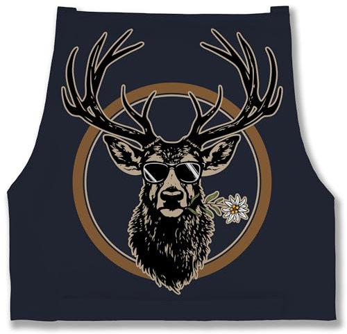 Shirtracer Schürze - Grillschürze - Herren 1 - Cooler Hirsch Hirschgeweih Jäger - 85x69 - Navy Blau - männergeschenke grillen hirsche kochschürze geschenk für meinen mann grill geschenke trachten