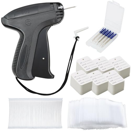 VEGCOO Etiqueteuse Pistolet d'etiquettes Prix etiquettes, pour Vêtement Chapeaux de Chaussettes d'etiquettesPrix 3000 Fils Paddle (Blanc,5cm) + 5 Aiguilles de Rechange + 300 Étiquette de Prix