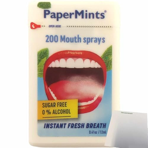 PaperMints Mouth Spray Sugarfree Mundspray (12ml Packung) für 200 Anwendungen + usy Block