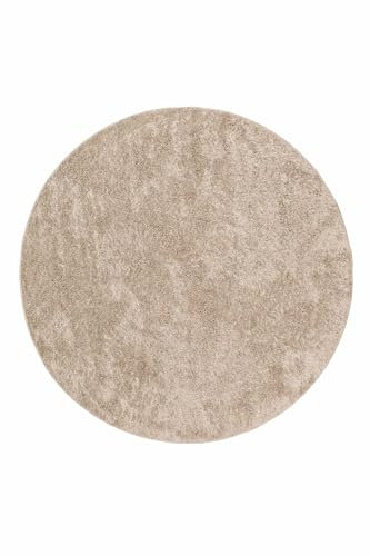 Wecon Home Flauschiger Esprit Hochflorteppich für Wohnzimmer, Schlafzimmer und Kinderzimmer - Swagger Shag (120 cm rund, Sand beige)