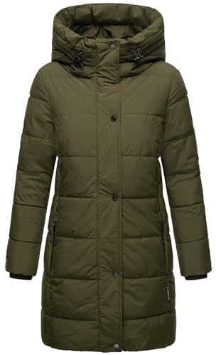 MARIKOO Damen Wintermantel warmer Steppmantel lang mit Kapuze und hohem Kragen Karumikoo XVI XS-5XL