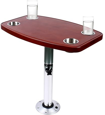 DeeDuud Wohnmobil-Bootstisch, Bootstisch mit Getränkehalter Teleskopisch Tisch mit 7 einstellbare Höhen und Lackierte Eichenholz-Tischplatte für Wohnwagen Wohnmobil Boot Yacht Innenraum