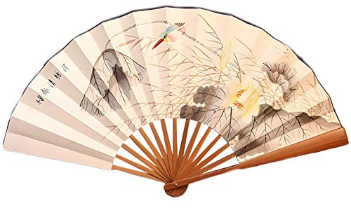 DELURA Abanico plegable de mano de estilo chino grande, ventilador de mano de papel vintage con costilla, for decoración de pared del hogar, regalos de fiesta