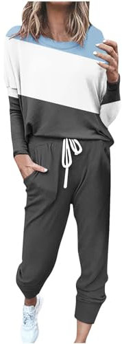 EMATOP Damen Trainingsanzug Casual Langarm Sweatshirt und Lange Hose Jogginganzug 2 Stücke Set Sportswear Baumwolle Sport Freizeitanzug Mode Farbblock Tracksuit Herbst Winter Yoga Outfit