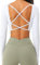 TZLDN Sport Oberteile Damen Rückenfrei T-Shirt Gym Top Yoga Langarm Crop Top Sportshirt Leicht Fitness Oberteil mit Daumenloch Strappy Back - Weiß M