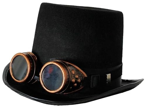Steampunk Viktorianischer Filzhut mit Bronzebrille – Erwachsenenhut für Gothic-Kostüme, viktorianischer Hut