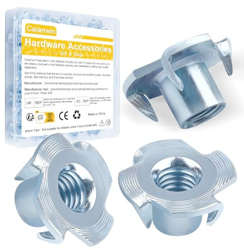 Caianwin M5 50 Pezzi Kit Dadi a T Dado a Quattro Punte Guida, Inserti Dado Acciaio Carbonio per Mobili, Artigiani, Legno