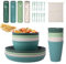 RHM Lot de 45 couverts de camping pour 4 personnes - Assiettes et bols de camping incassables - Légers - Vert - Pour camping, pique-nique, camping-car, mariage, HK-XMJG03