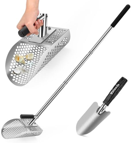 Yaheeda Long Handle Sand Scoop with Shovel for Metal Detecting, Heavy Duty Stainless Steel Metal Detecting Tool, Treasure Finds Scoop, Fast Sifting Shovel