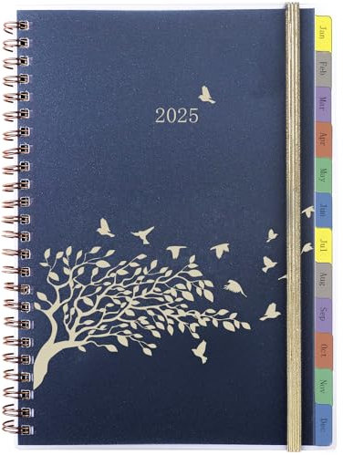 Kalender 2025 A5, Terminplaner/Wochenplaner Ringbuch mit Tabs, Tasche, Gummiband, Organizer mit Budget Notizen Kontakt Seite, Buchkalender 1 Woche 2 Seiten, Jan’25-Dez’25, Weekly Planner, Vögel