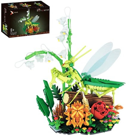 VannMold Insect Collection Blume und chinesische Gottesanbeterin Baustein Set, 753 Klemmbausteine, Rose, botanische Bonsai-Dekoration, tolles Geschenk für Kinder und Naturliebhaber Erwachsene