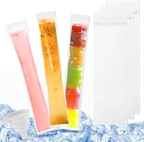 AVRUYPI 100 Stück Eisformen für Wassereis, DIY Eis am Stiel für Joghurt, Saft & Smoothies, wassereistüte mit Trichter, BPA-frei, Wassereistüten mit Zip-Siegel(28 x 5,5 cm)