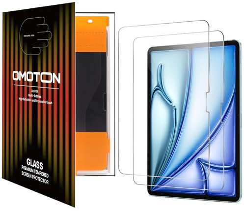 OMOTON Schutzfolie für iPad Air 11 Zoll M3 (2025)/ M2 (2024) Panzer Schutz Glas, 2 Stück Displayschutz für iPad Air 7/6.Generation, Auto-Installation, Präzise Ausrichtung, Anti-Bläschen