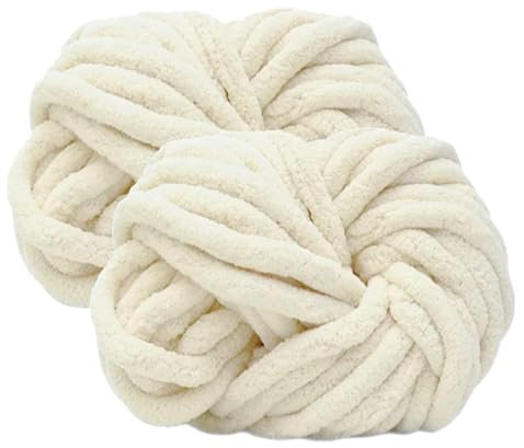Hengrongshen Dicke Wolle 2 Stück 500g, Chunky Yarn für Armstricken, Häkeln von Decken, XXL Riesen Wolle zum Weben von Schals, Mützen, Haustier Nest - Beige