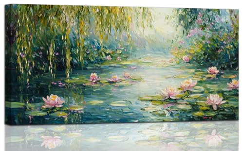 Claude Monet Water Lilies Floral Canvas Prints Wall Art Monet Style Famous Oil Paintings Flowers Decor Classic Impressionist Art Prints, Claude Monet Artwork for Living Room Bedroom Kitchen Home