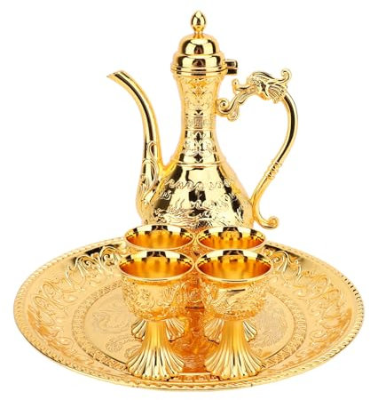 CCYLEZ Teiera Turca, Vassoio da tè, Set da tè Turco Multiuso in Metallo Vintage, Lussuoso per Armadietto del Vino (Gold)