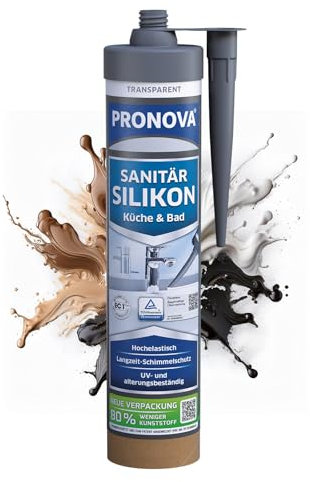 Pronova Premium Sanitär Silikon - Sanitär Bad Küche Schimmelresistent wasserdicht umweltfreundliche Kartusche 280ml (1, Transparent)