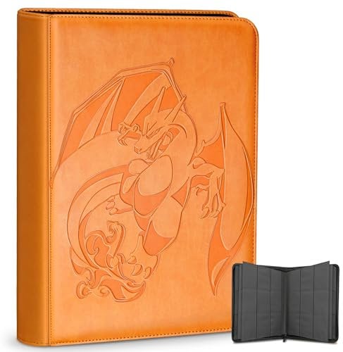 Douper Card Binder for Pokemon Cards, 9 Pocket 540 Cards Trading Card Games Collection Holder Book Folder with Side-Loading Sleeves (Orange)