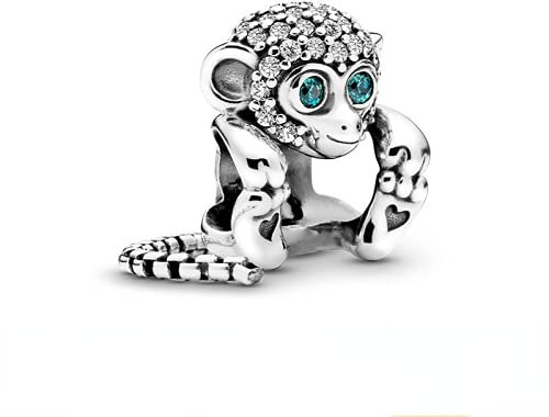 Animal Collection Damen-Charm, 925er-Sterlingsilber, Pavé-Affen-Charm, Perlen, passend für Original-Pandora-Armbänder, Armreifen, DIY-Schmuckherstellung