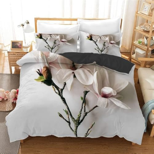 Tizhweqo Mulan Bettwäsche 155x220 Blumen Bettwäsche Set Weiche Mikrofaser 3D Druck Mulan Bettbezug Set mit Reißverschluss Bettbezüge und 2 Kissenbezug 80x80 cm q3242