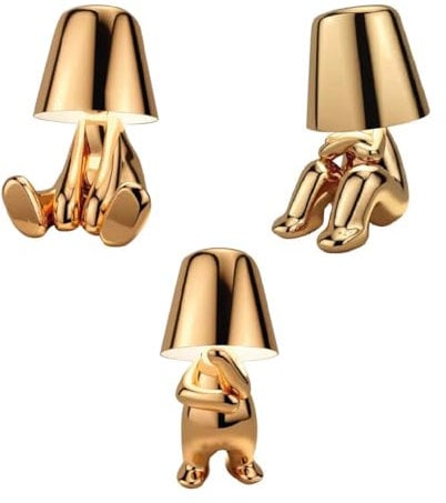 Luxus Bins Brother Tischlampe - Gold - Set van 3 - Goldmännchen - Dekoratives Accessoire - Wohnzimmerdekoration - Schlafzimmerdekoration - Tischdekoration - Dekorative Tischlampe - Wohnaccessoire