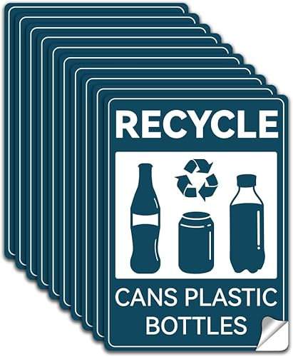 WADORN 10Pcs Recycle Cans Plastic Bottles Stickers, Waterproof Recycle Stickers Fade-Resistant Recycling Labels Recycle Sign Self-Adhesive Vinyl Decals for Business School Public Area 7.08x5.12 Inch
