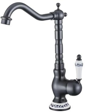 Grifo para Lavabo de Baño, Monomando Vintage de Cerámica, Estilo Retro Negro, Latón Antiguo, con Manguera Flexible