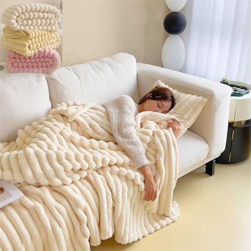 Cozique Blanket, Cozique Flannel Shacket, Bunny Blanket for Adults, Soft 3D Flannel Fuzzy Faux Fur Throw Blanket, Comfort Warm Thick Bubble Plush Fluffy Blanket (White,47x79in/120 * 200cm)