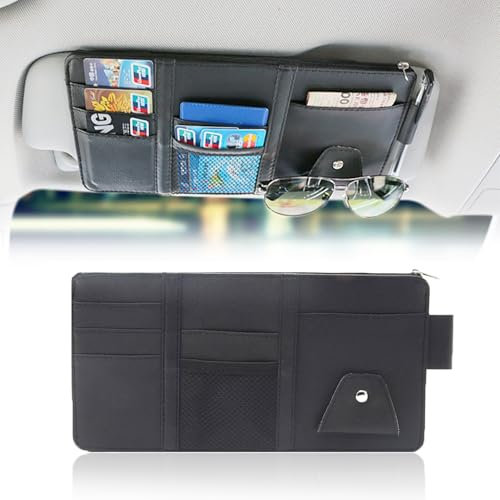 MSMDG Organiseur de Pare-Soleil de Voiture pour Dacia Duster 3, Pochette de Rangement Intérieure en Cuir pour Voiture, Porte-Cartes,B/Black