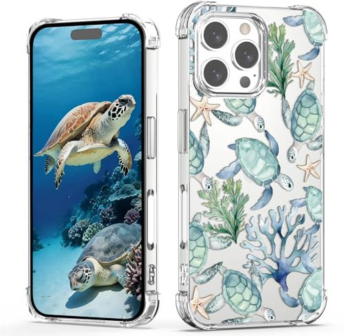 XIMIZU Clear Case For iPhone 16 Pro Max Sea Turtles, Four Corner Reinforced Anti-shock Bumper Protector Transparent Cover Girly Women Case for iPhone 16 Pro Max Kids Design
