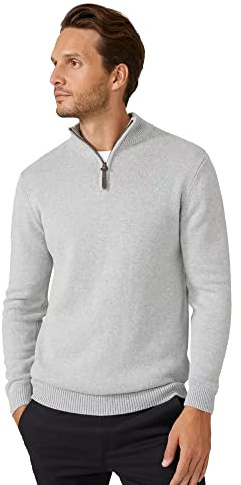 Maine Premium Pure Cotton Half Zip Funnel Jumper, S, Light Grey