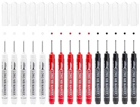 Pilikoll 15 Stück 20mm Tieflochmarker Deep Hole Marker Bohrlochmarker | Schwarz Weiß Rot, 20mm Extralange Spitze Markierstift, Baustellen Bleistift, für Holz Metall Betonfliesen Kunststoff